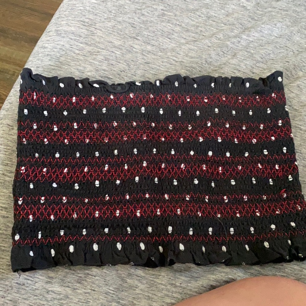 Red, white, and black tube top